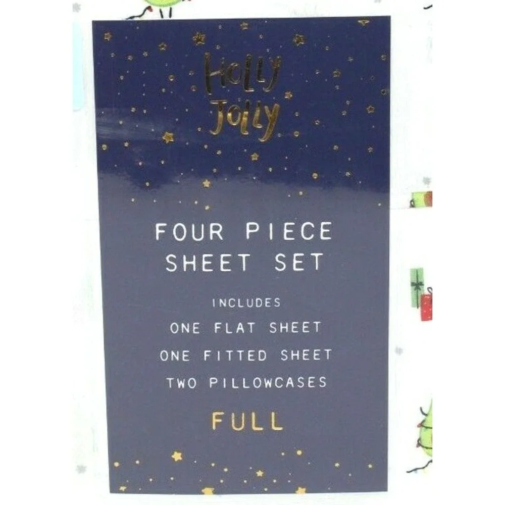 Holly Jolly FULL 4 Piece Sheet Set Christmas Santa Avocados